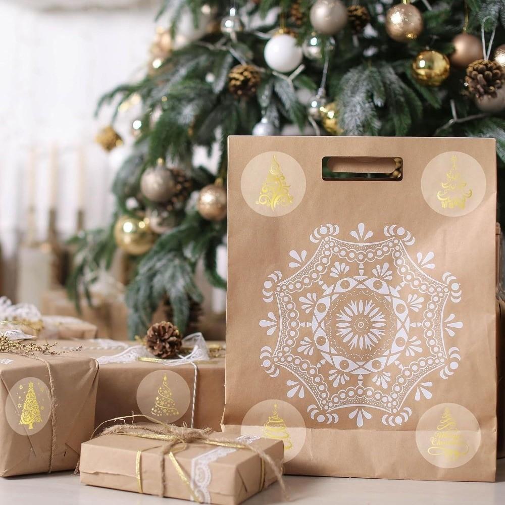 Clear Stickers Christmas Stickers Roll Gold Foil Design 1inch/2.5cm Size Xmas Tree Seal Stickers Self-Adhesive Label Decals