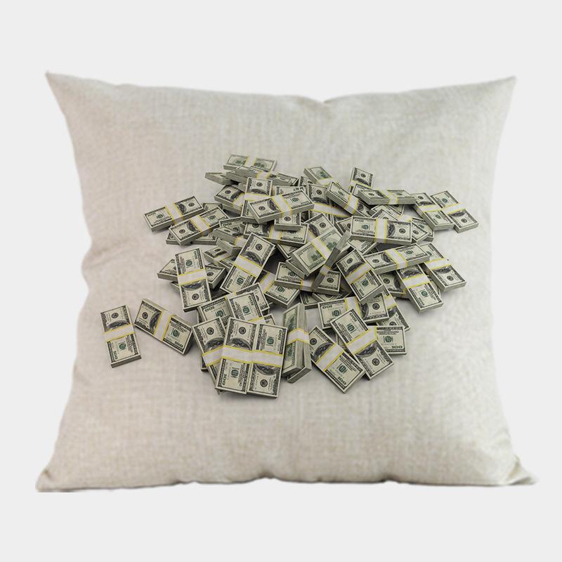 New Us Dollar Decorative Sofa Throw Pillows 18 Inches Square Linen Cotton Money Print Ofiice Chair Seat Cushion Cover Home Decor