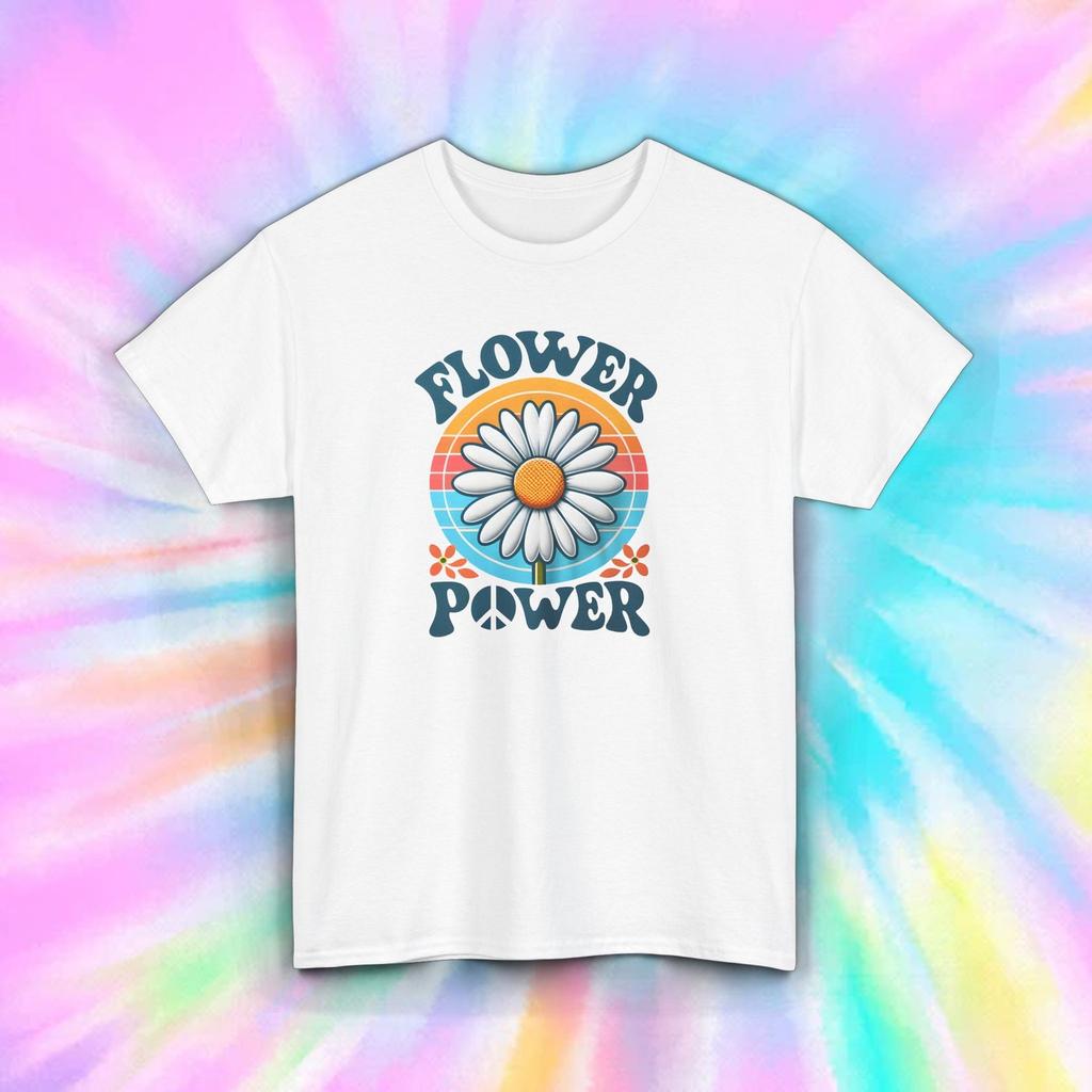 Flower Power T-Shirt S-5XL Retro Daisy Peace Symbol Positive Hippie Gift Graphic