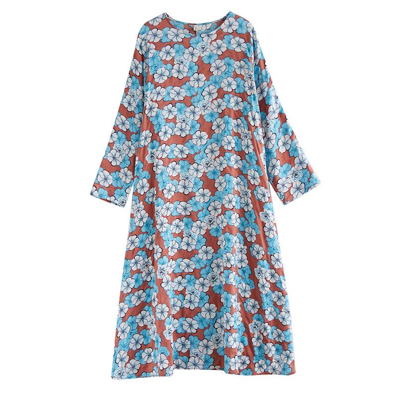 Весеннее литературное платье больших размеров с принтом, круглым вырезом и длинными рукавами для женщин