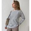 Spring Long Sleeved Striped T-shirt, Versatile European and American Casual Round Neck Pure Cotton Striped T-shirt