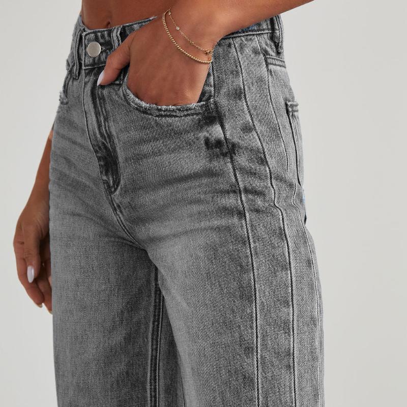 Модные прямые джинсы с кисточками, женские джинсовые брюки с высокой талией и карманами на пуговицах, женские повседневные свободные широкие брюки, новинка 2025 года