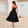 Women Summer Casual Sleeveless Strapless A-Line High Waist Solid Color One Collar Dresses Spring S-XL Middle Long Dress