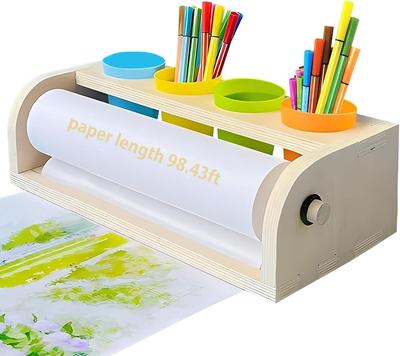 Деревянный настольный диспенсер для рулонов бумаги 11,4 дюйма x 98,4 фута и стаканчики для карандашей, держатель рулона бумаги для творчества, детский настольный мольберт для рисования