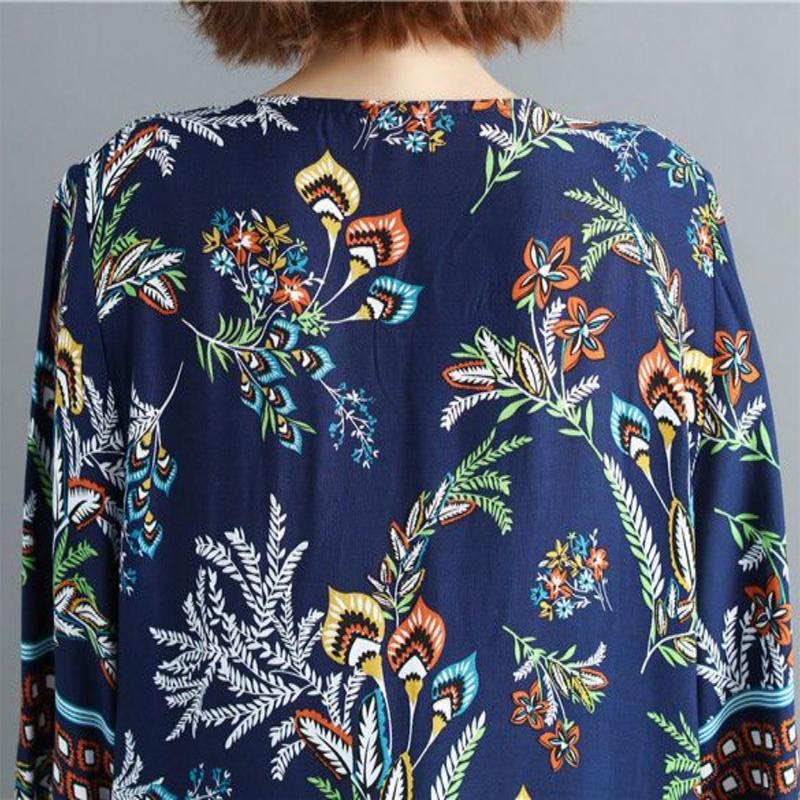 Fashion Dress Print Round Neck Dress Loose Large Size Korean Version of Seven-point Sleeve Straight Dress Summer Beach Skirt