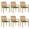 VidaXL Stackable Garden Chairs with Cushions 6 Pcs Solid Teak