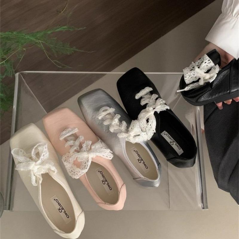 Женская Мода Туфли на Толстом Каблуке Весна Новинка Квадратный Носок Шнуровка Спереди Противоскользящие Износостойкие Высокие Каблуки