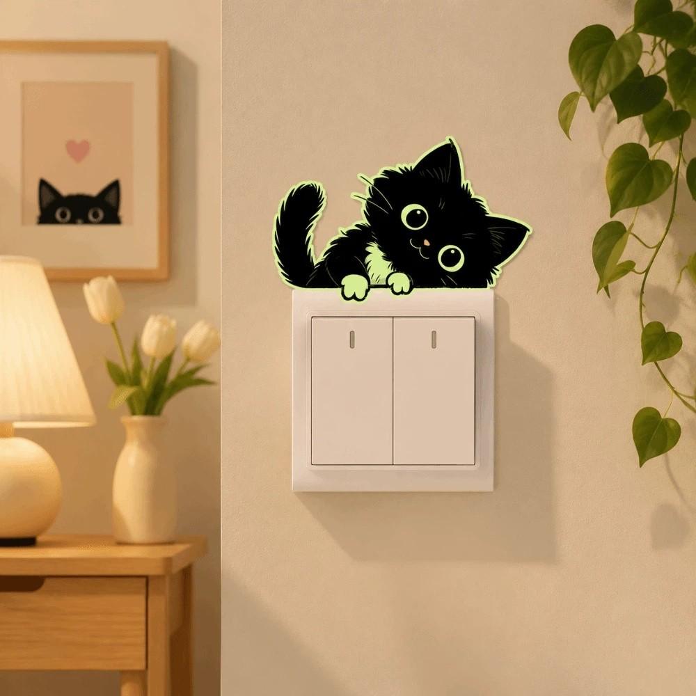Self-Adhesive Luminous Cat Wall Decals PVC Cat Switch Stickers Glowing Cat Stickers Living Room