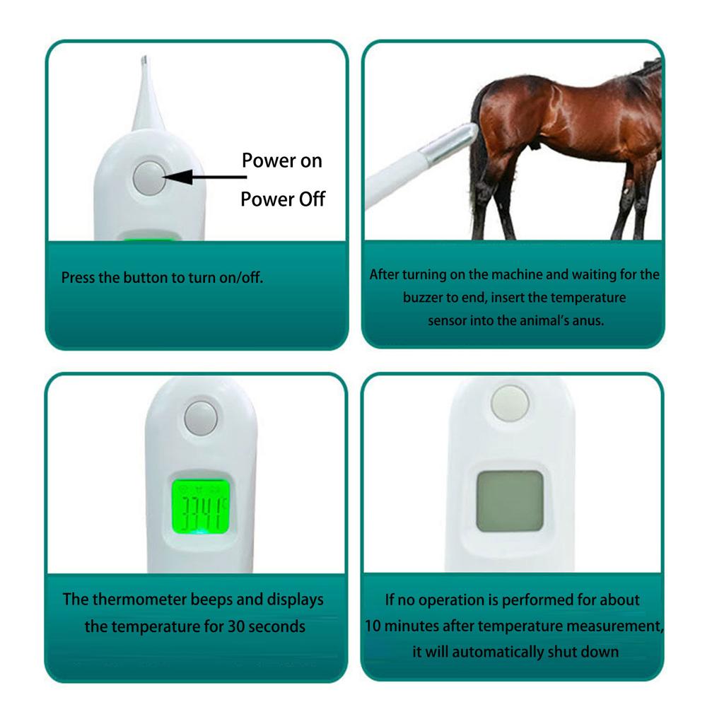 Цифровой ветеринарный термометр Водонепроницаемый ЖК-дисплей для точного измерения температуры у собак, кошек, лошадей