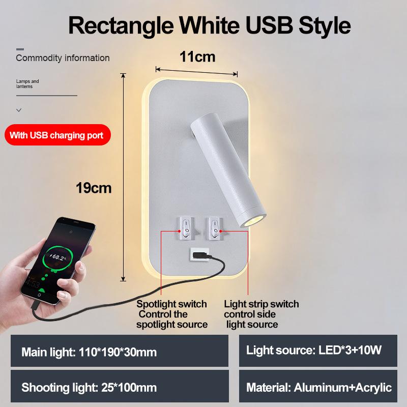 Вращающийся настенный светильник для спальни отеля, прикроватная тумбочка, кабинет, бра для чтения, лампы с зарядкой через USB, ночник для гостиной, коридора, прихожей, декор