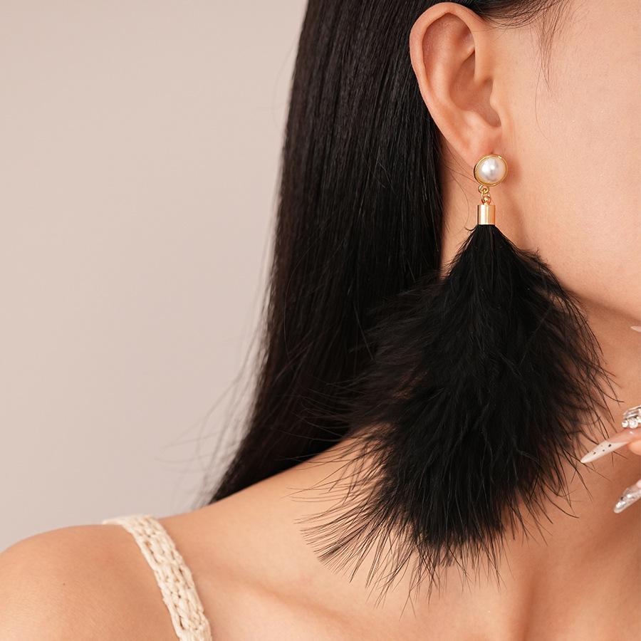 Ретро Серьги с перьями и жемчугом, серебро: Этнический стиль для осени/зимы