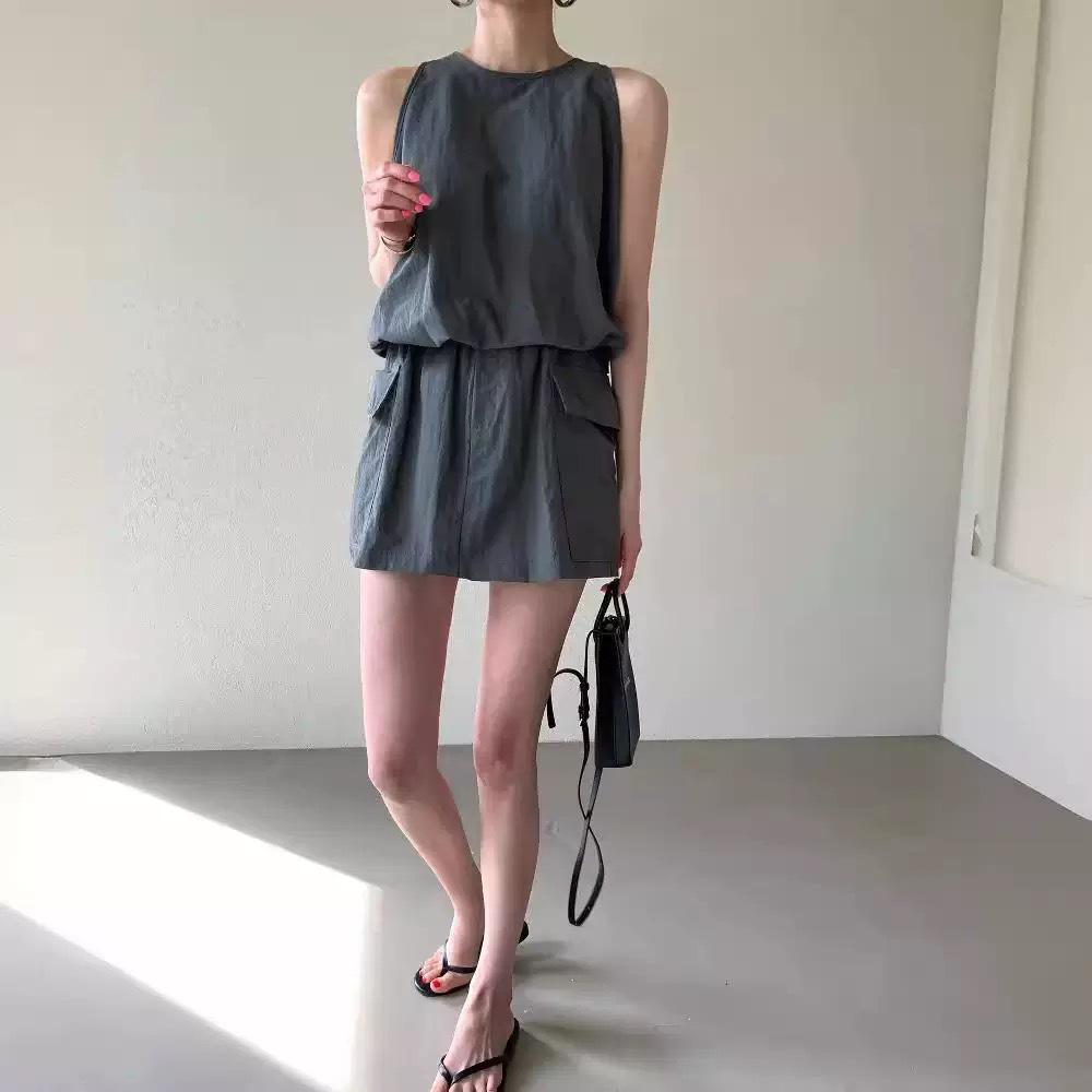 2025 Korean Summer Sleeveless Tank & Wide Leg Shorts Skirt Set