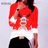 Женские футболки с рисунком рождественского оленя, осенне-зимние, с длинным рукавом, 3D-принтом, в стиле хип-хоп, для улицы, на Новый год, на Рождество