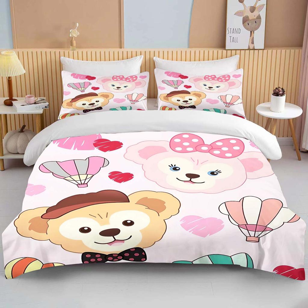 10 размеров Постельное белье с принтом Disney Duffy and Friends Мультяшный микрофибровый комплект для кровати Наволочка Покрывало для взрослой кровати Спальный комплект для спальни Пододеяльник