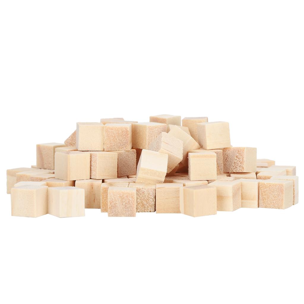 100Pcs Wooden Cubes Pine Square Blank Blocks for DIY Craft Early Childhood Puzzle Toy 10mm