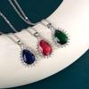 POMOiii Ожерелье с подвеской из циркона в форме груши, женские винтажные аксессуары для вечеринки, красное/синее/зеленое ожерелье, элегантные женские украшения
