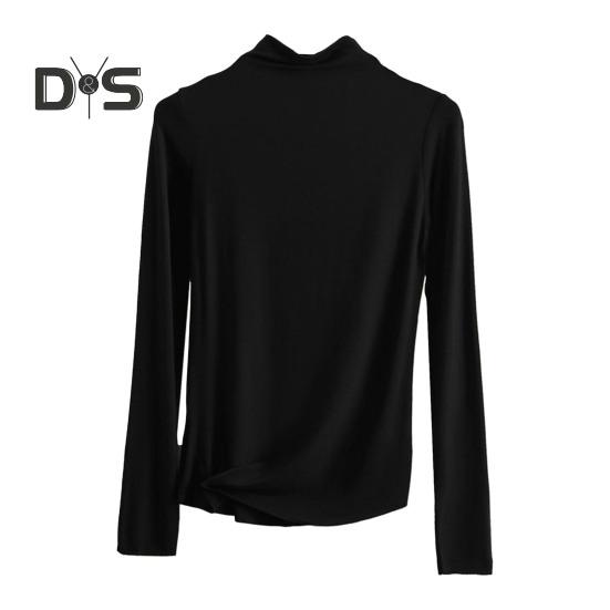 Women Bottoming Top Half High Collar Long Sleeve Elastic Skinny Soft Warm Solid Color Pullover Simple Style Lady Inner Wear Blouse