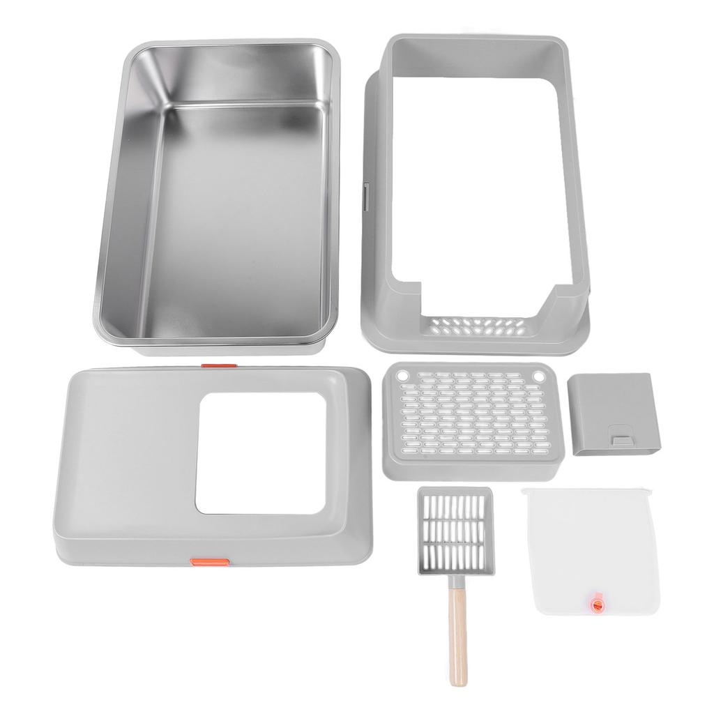Stainless Steel Cat Litter Box Detachable Easy To Clean Large Enclosed Kitty Litter Box with Litter