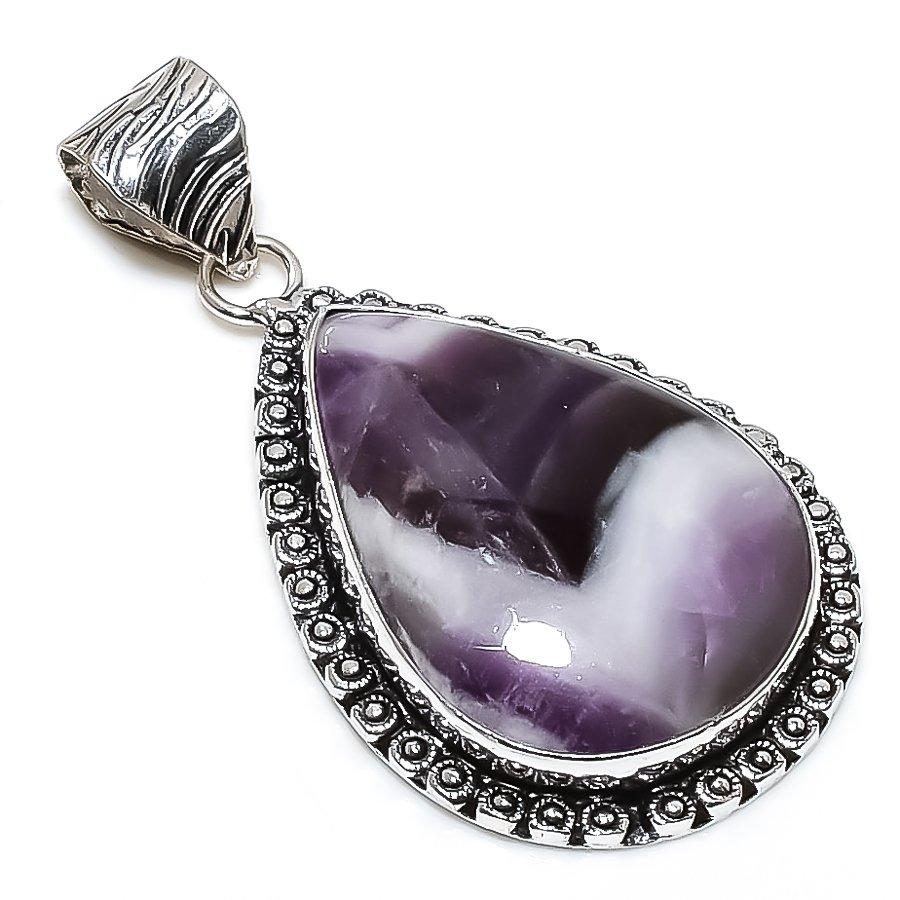 Chevron Amethyst Gemstone 925 Sterling Silver Jewelry Pendant 2.17" SU-10781