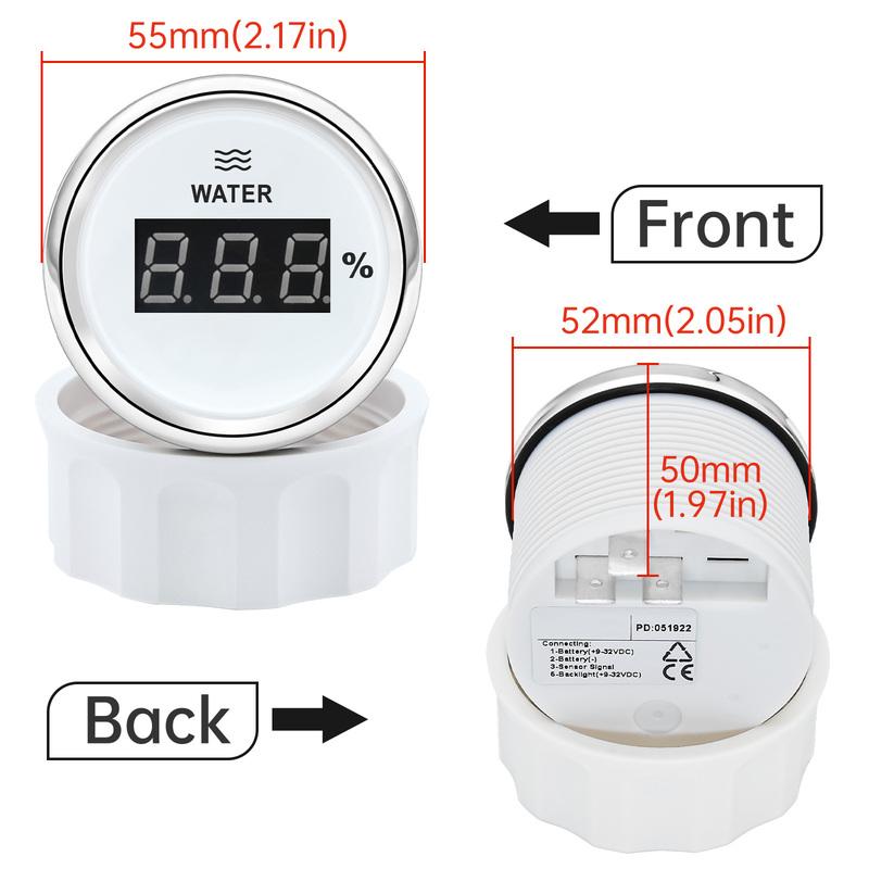 ZMFJH Digital 2"52MM Water Level Gauge for Universal Car Red Backlight Water Tank Meter Indicator 0-190ohm,240-33ohm Marine Boat