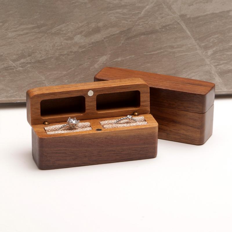 1 шт. держатель для сережек и колец для свадебного предложения, мягкая подкладка, двойной слот, ореховое дерево, романтическая коробка для колец, подарочный дисплей, упаковка, чехол