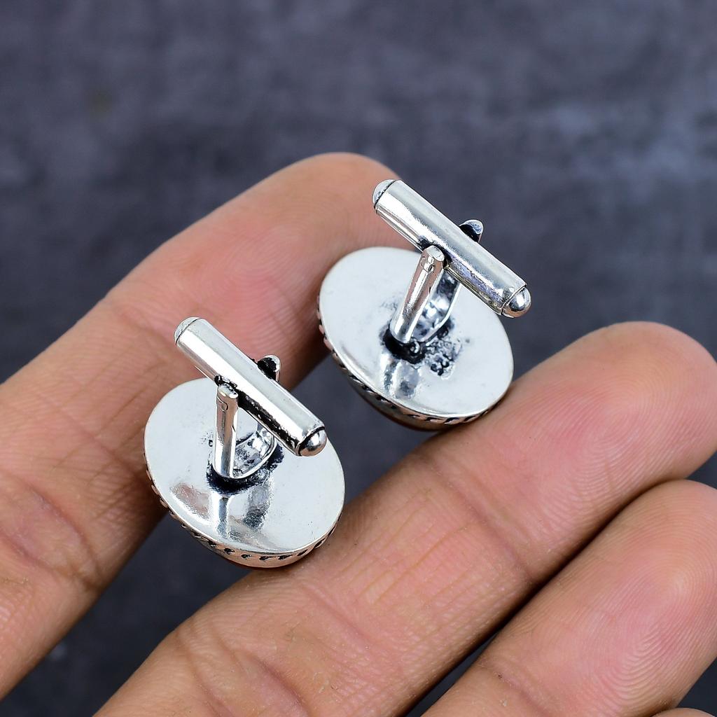 Запонки ручной работы из серебра 925 пробы с бирюзовым и медным драгоценным камнем t3z45