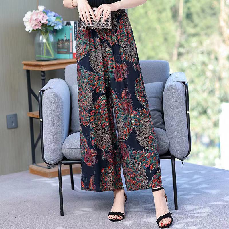 Женские широкие брюки, летние свободные повседневные брюки для людей среднего и пожилого возраста, укороченные брюки с высокой талией