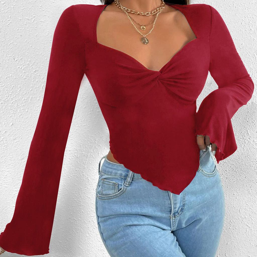 JKAASHDK женские модные повседневные однотонные принты весенне-осенние блузки и рубашки с v-образным вырезом и длинными рукавами