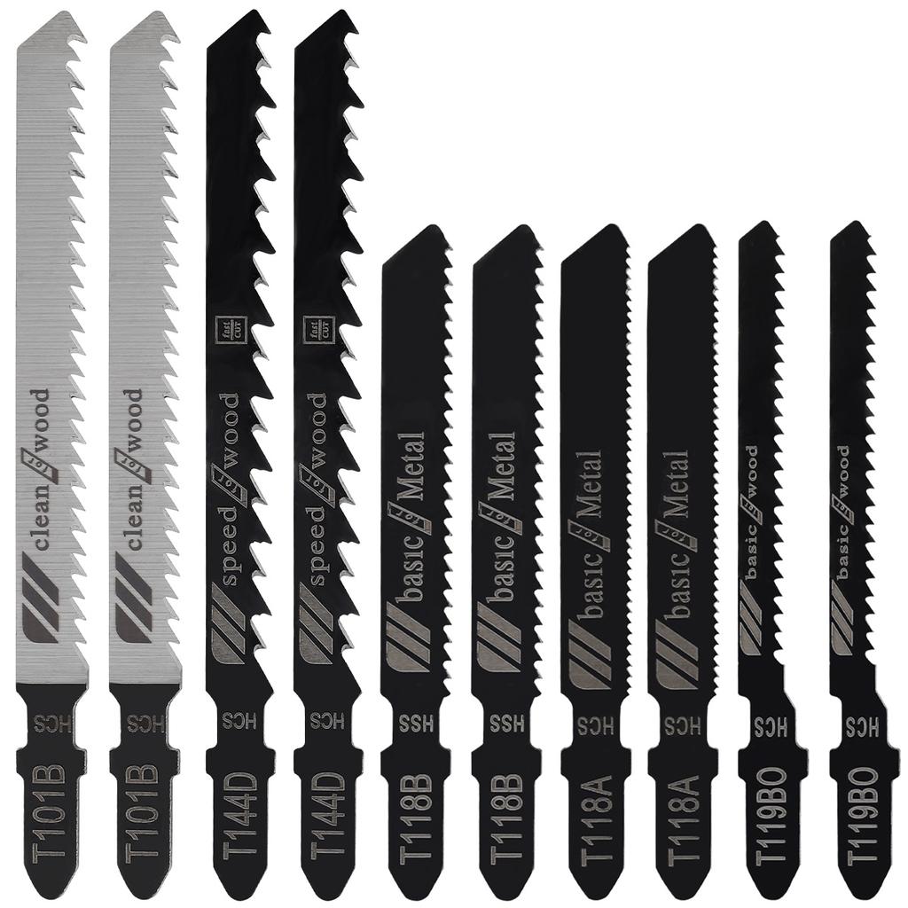 10/50 Pieces Jigsaw Blade Set HCS Various Saw Blades with T-shaped Handle Sharp and Fast Cutting Wood Thin Metal Cutting Tool