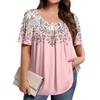 Plus Size Women's Casual Round Neck Pleated Short Sleeve Solid Color Top