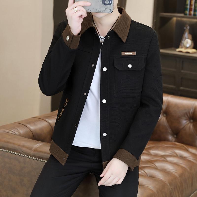 Spring/Autumn 2024 Men's Color Block Korean Style Casual Lapel Jacket