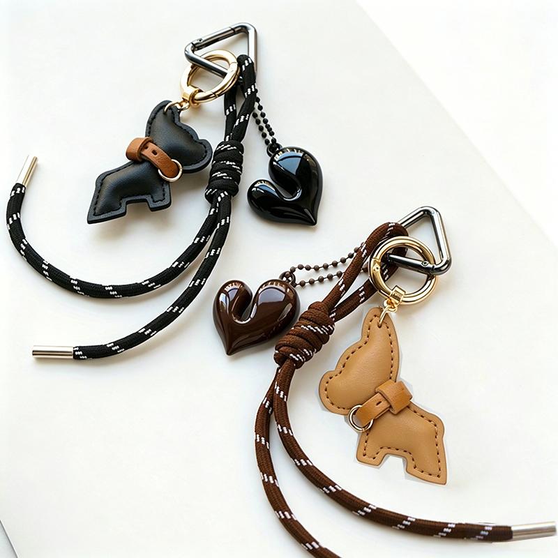 Bag Charm New Fashion French Bulldog Tassel Women Cute Bag Accessory PU Leather Car Key Ring Pendant
