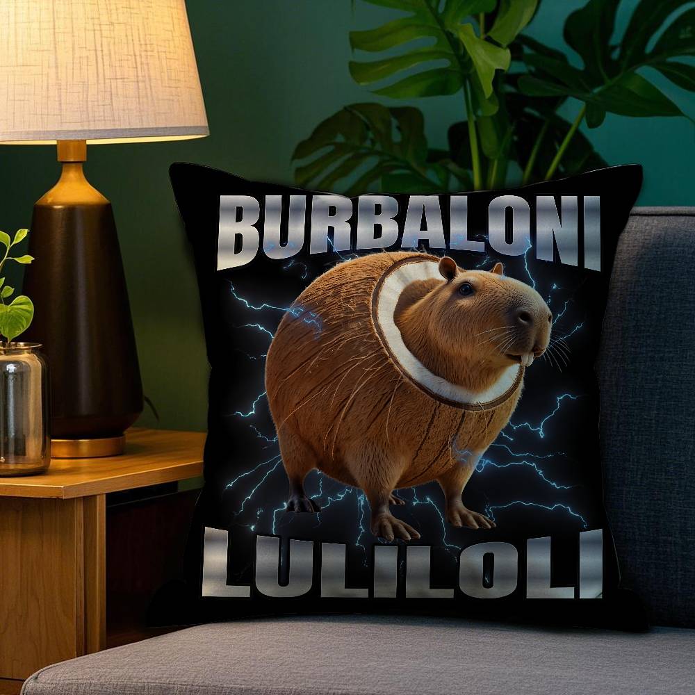 Italian Brain Rot Meme Tralalero Tralala Pillow Case Happy Atmosphere Short Plush Double-sided Printing Home Cushion Cover