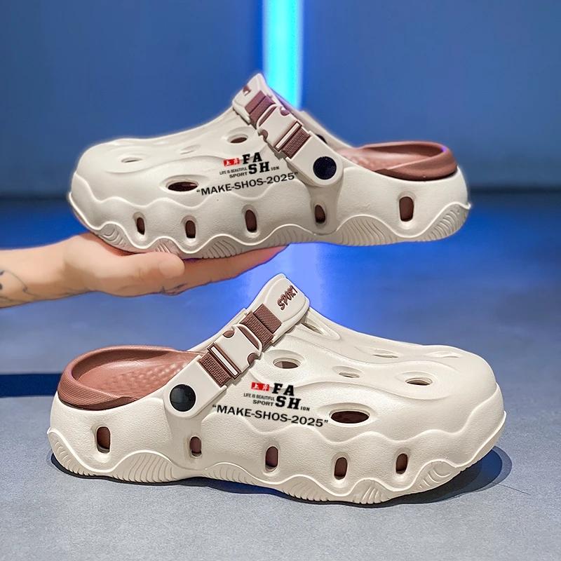 Men's Slippers 2025 New Summer Breathable Sandals Lightweight EVA Soft-soled Slippers Two Wear Outdoor Beach Shoes