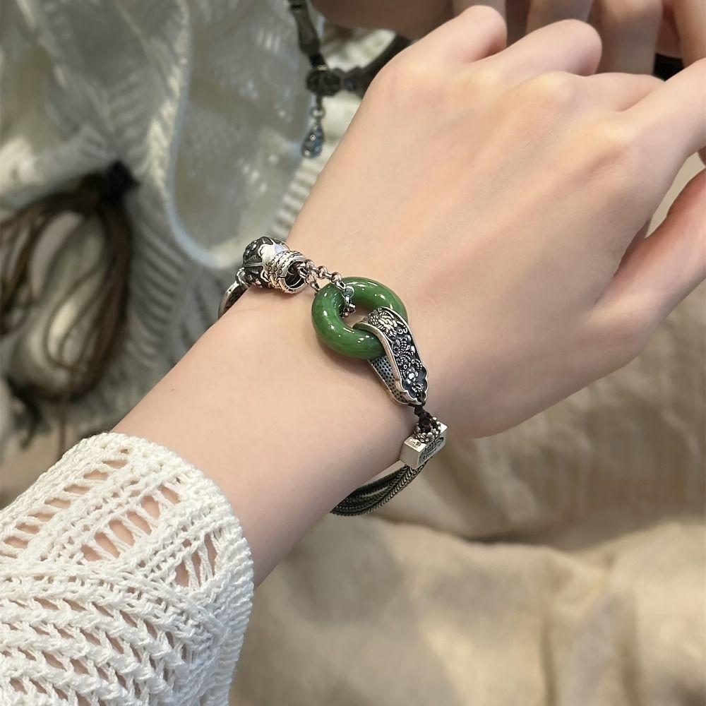 Vintage Retro Beaded Bracelet New Chinese Style Green Bangle Holiday Gifting