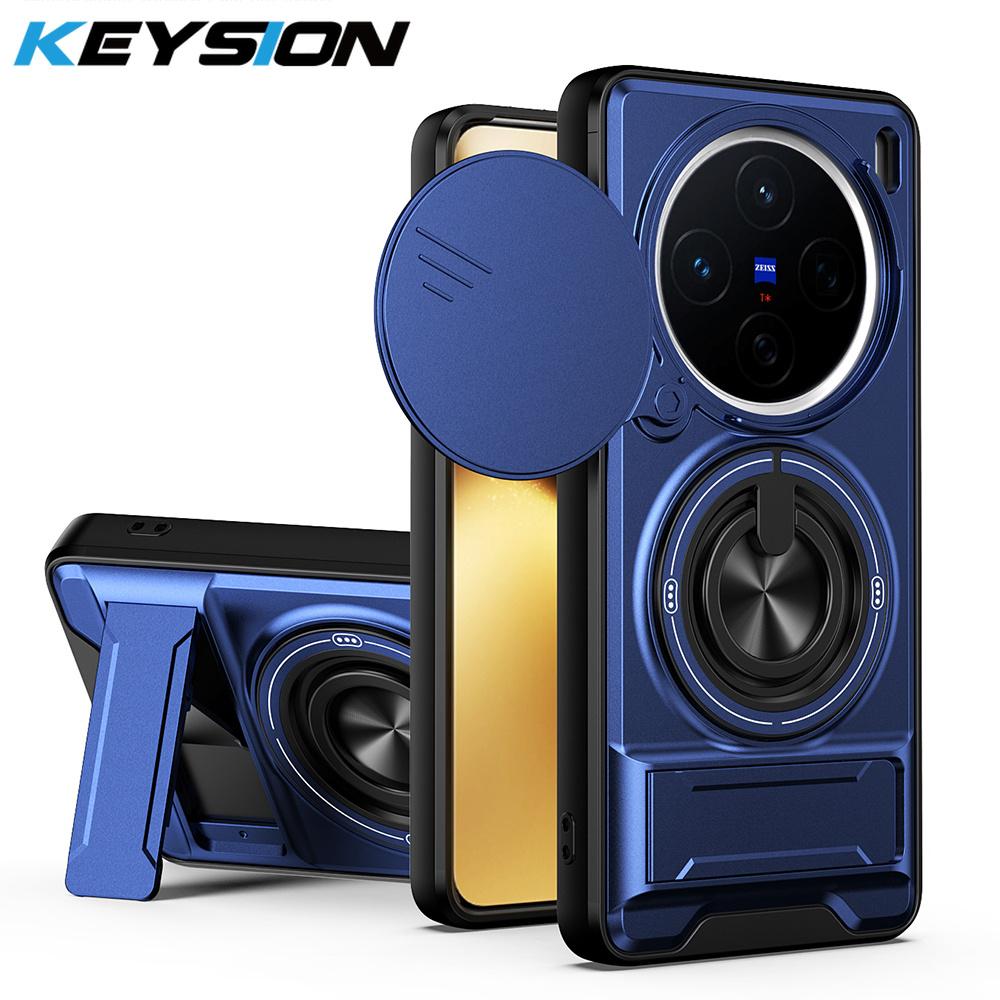 KEYSION Магнитный чехол для телефона VIVO X200 Pro 5G Защита камеры со сдвижной крышкой Вертикальная подставка Кольцо 360° Ударопрочный чехол для VIVO X200