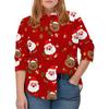Large Size Women's Long Sleeve Shirt Christmas Style Pattern Loose Printed Shirt Santa Elements