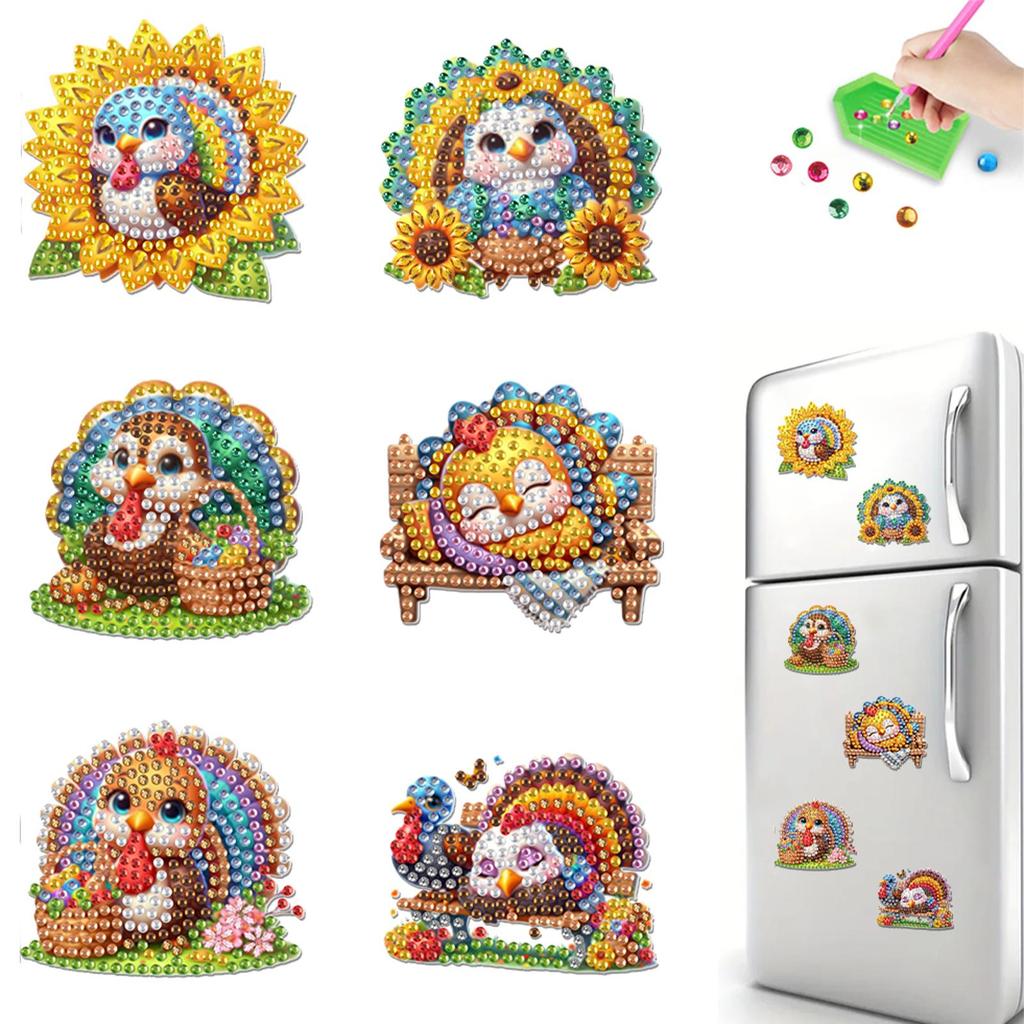 6pcs 2D/flat Soft Magnetic DIY Diamond Art Fridge Magnet Kit Animals Diamond Painting Magnets Refrigerator Diamond Art Magnets