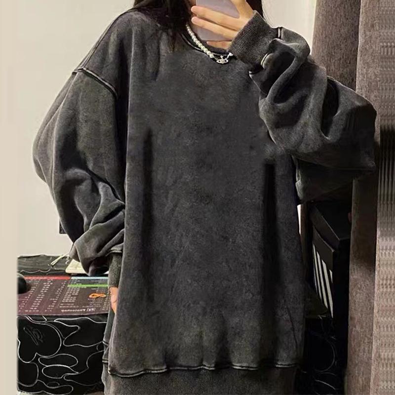 Женская толстовка с круглым вырезом, потертый модный свободный топ