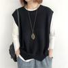 Fashion Knitted Vest Women's Clothes 2024 Autumn Solid Color Loose Round Neck Irregular Pullover Short Vest Outside The Waistcoat Winter