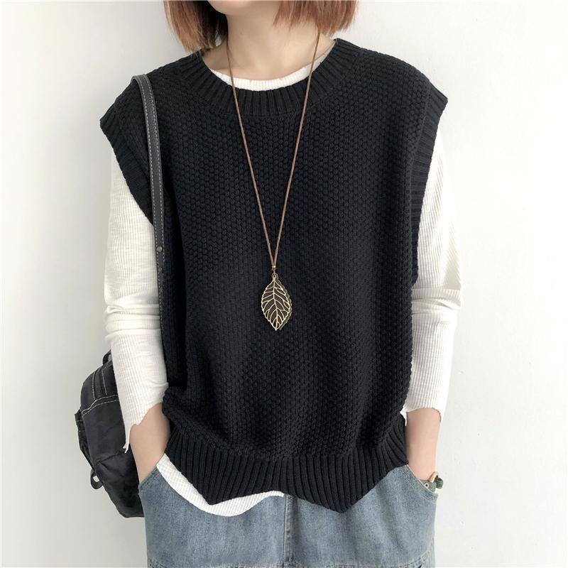 Fashion Knitted Vest Women's Clothes 2024 Autumn Solid Color Loose Round Neck Irregular Pullover Short Vest Outside The Waistcoat Winter