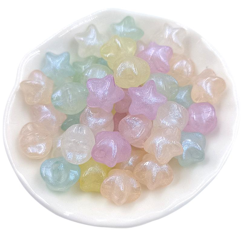 Acrylic Jewelry Making Fluorescent Powder Loose Beads 10pcs Macaron Beading Material Pointed Heart/Star For Bracelet Necklace Beads