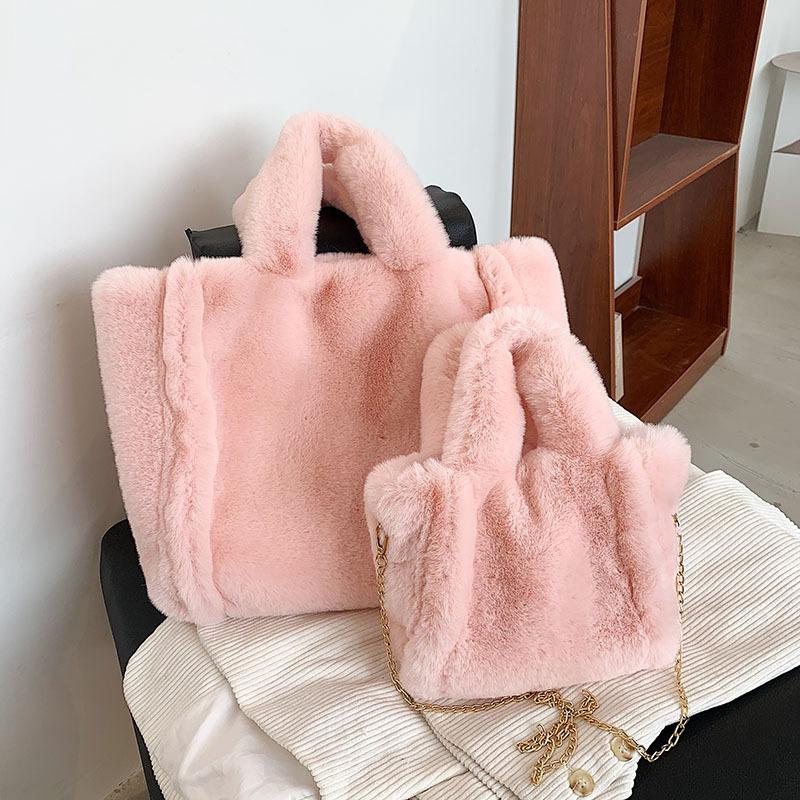 Large Plush Tote Faux Fur Shoulder Bag Winter Fluffy Women Designer Handbags Warm Soft Crossbody Bags for Women Shopper Purses