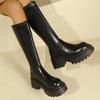 Женские кожаные сапоги на платформе, высокие сапоги на среднем каблуке, высокие сапоги до колена, женская мода 2025 года, зимние модные туфли-лодочки для мотоцикла, Mujer
