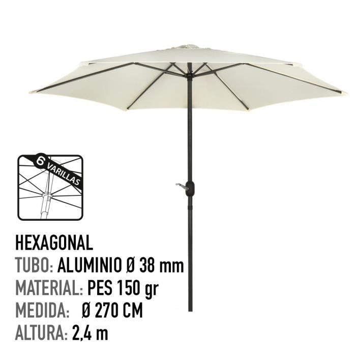 Parasol - Aktive - Hexagonal - D270 cm - Aluminium - Couleur crème
