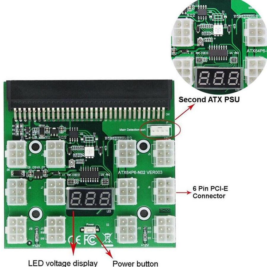 Для HP PSU GPU 6 PIN 1600W Майнинг Питание DPS-1200FB 12 Портов Плата Разветвитель Зеленый