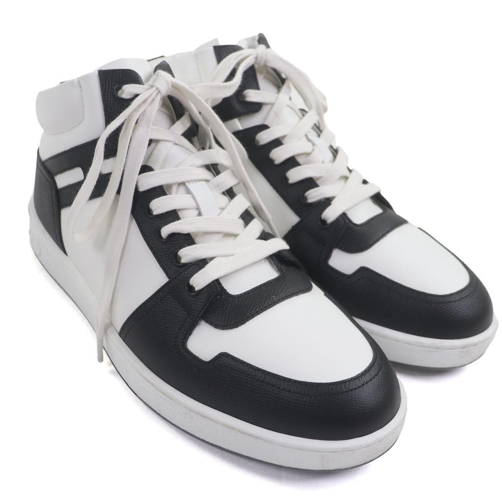 Excellent HERMES High cut sneakers inject White black leather mens 43.5 Used