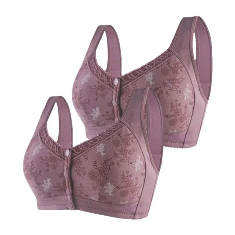Бюстгальтеры с цветочным принтом для женщин, удобные, большого размера, нижнее белье, застежка спереди, бюстгальтер без косточек, антипровисающее, с застежкой спереди, без косточек