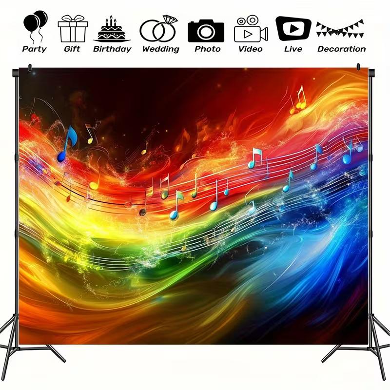 Rainbow Fire Music Notes Backdrop Vibrant Abstract Wave Studio Background