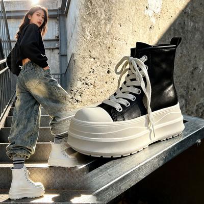 Женские новые осенние туфли на толстой подошве, увеличивающие рост, маленькие универсальные туфли-хлебушки с высоким верхом и большим носком, кеды на платформе